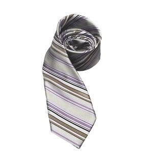 BACHRACH Men's 100% Silk Necktie Striped Purple/ Gray/ Brown